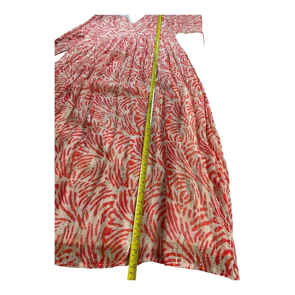 La Plage Jaipur Maxi Dress Women's Size S Red Print‎ Kimono Sleeve V Neck - Picture 7 of 12